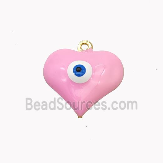 Copper Heart Pendant With Evil Eye Pink Enamel Gold Plated