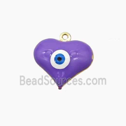 Copper Heart Pendant With Evil Eye Lavender Enamel Gold Plated