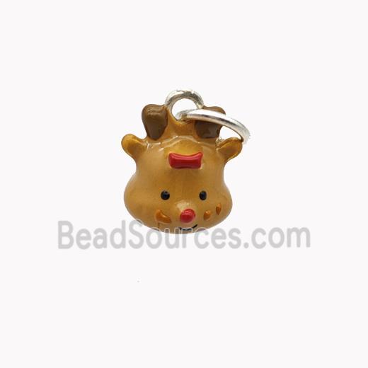 Copper Reindeer Pendant Chocolate Enamel Platinum Plated