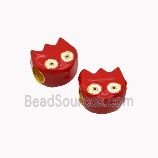 Copper Emoji Beads Red Enamel Large Hole Gold Plated