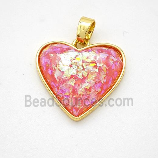 Copper Heart Pendant Pave Red Fire Opal Gold Plated