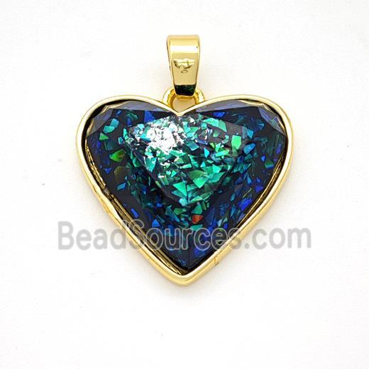 Copper Heart Pendant Pave Blue Green Fire Opal Gold Plated