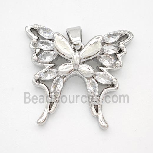 Copper Butterfly Pendant Pave Crystal Glass Platinum Plated