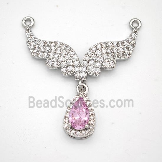 Copper Angle Wings Pave Zirconia 2loops Platinum Plated