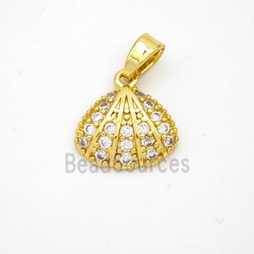 Copper Scallop Shell Pendant Pave Zirconia Gold Plated