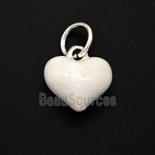 Copper Heart Pendant White Enamel Platinum Plated