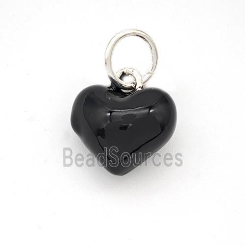 Copper Heart Pendant Black Enamel Platinum Plated