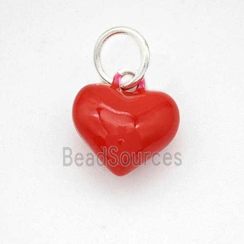 Copper Heart Pendant Red Enamel Platinum Plated