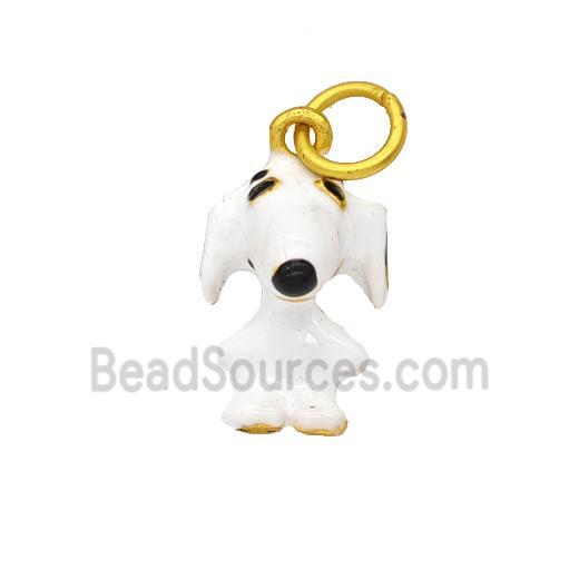 Copper Dog Pendant White Enamel Gold Plated