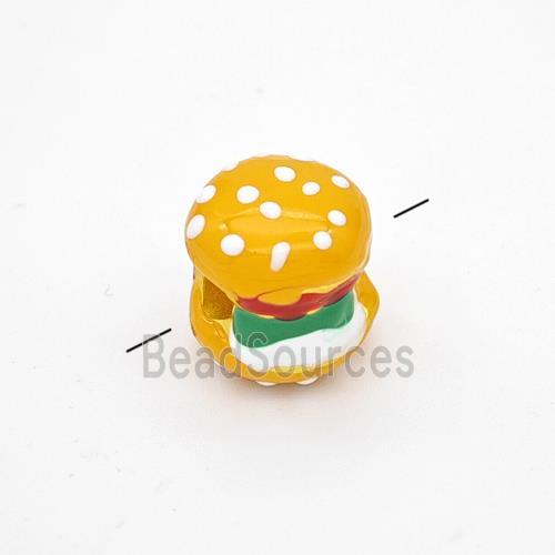 Hamburger Charms Copper Beads Yellow Enamel Large Hole Gold Plated