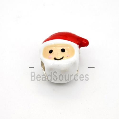 Christmas Santa Claus Charms Copper Beads White Red Enamel Large Hole Platinum Plated