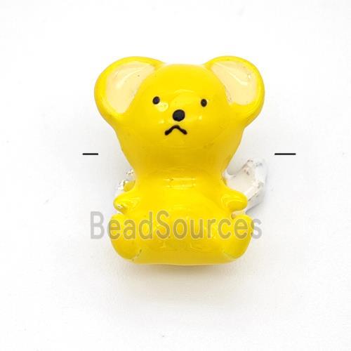 Copper Bear Beads Yellow Enamel Platinum Plated