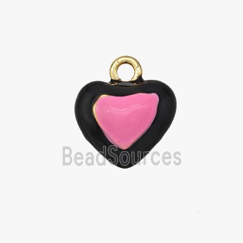 Copper Heart Pendant Black Pink Enamel Gold Plated