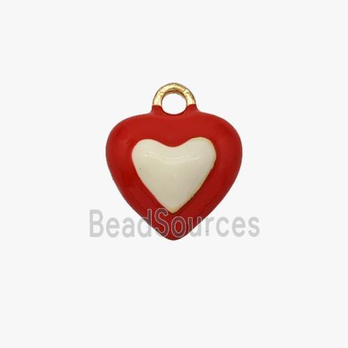 Copper Heart Pendant Red White Enamel Gold Plated