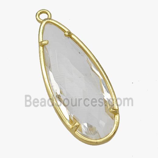 Crystal Glass Teardrop Pendant Faceted Gold Plated