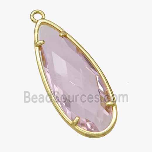 Pink Crystal Glass Teardrop Pendant Faceted Gold Plated