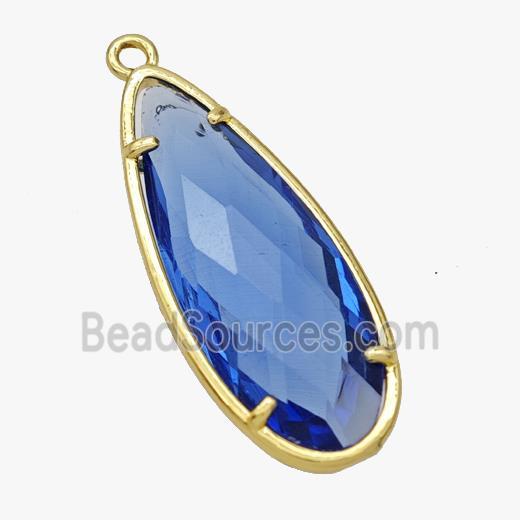 Blue Crystal Glass Teardrop Pendant Faceted Gold Plated