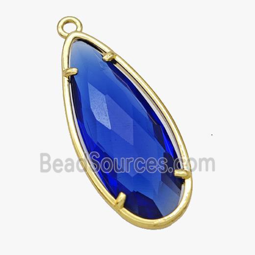 Deepblue Crystal Glass Teardrop Pendant Faceted Gold Plated