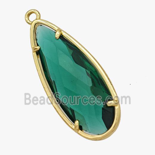 Green Crystal Glass Teardrop Pendant Faceted Gold Plated