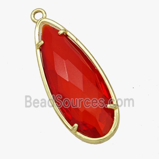 Red Crystal Glass Teardrop Pendant Faceted Gold Plated