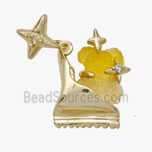 Copper Roller Saktes Pendant Pave Acrylic Bear Gold Plated