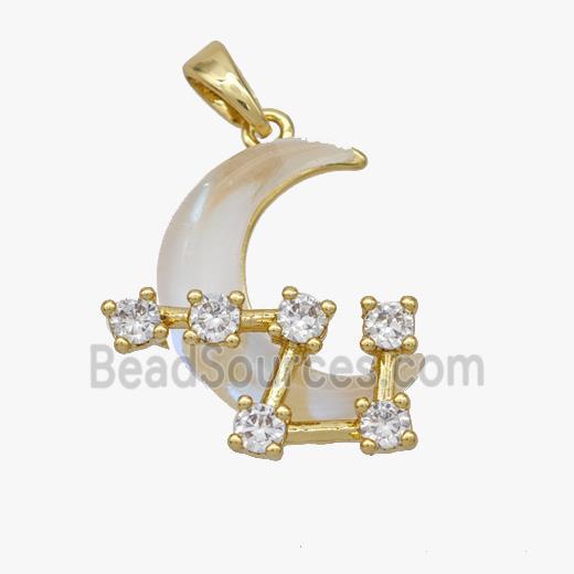 Copper Moon Pendant Pave Acrylic Zirconia Gold Plated