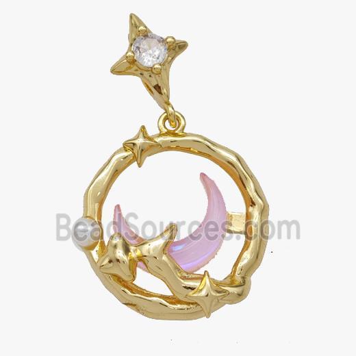Copper Moon Pendant Pave Acrylic Star Gold Plated