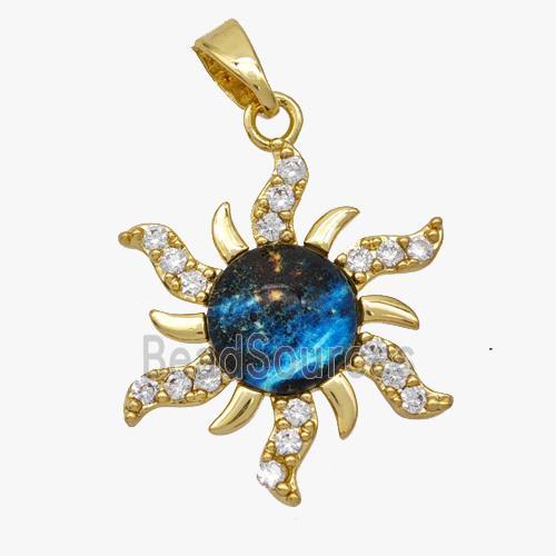 Copper Sun Pendant Pave Acrylic Zirconia Gold Plated