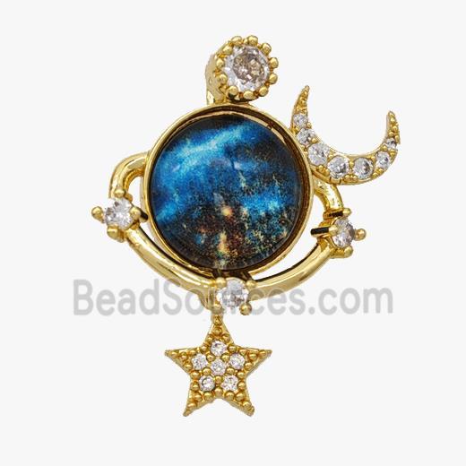 Copper Planet Pendant Pave Acrylic Zirconia Moon Star Gold Plated