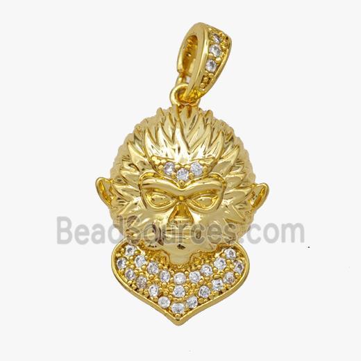 Monkey King Charms Copper Wukong Pendant Micropave Zirconia Gold Plated