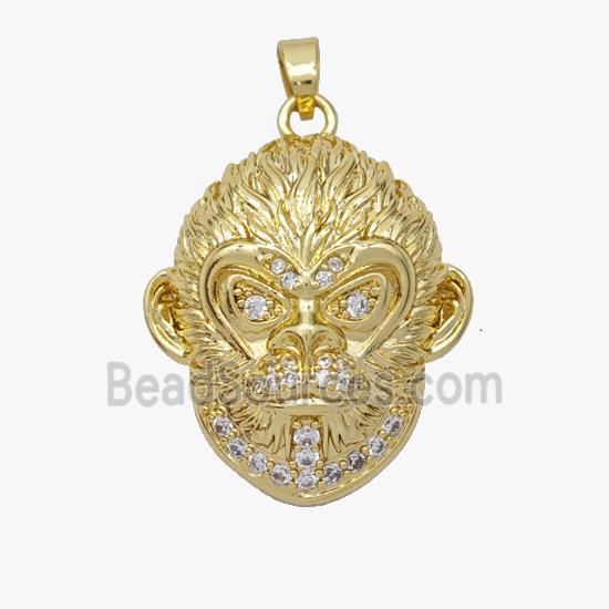 Monkey King Charms Copper Wukong Pendant Micropave Zirconia Gold Plated