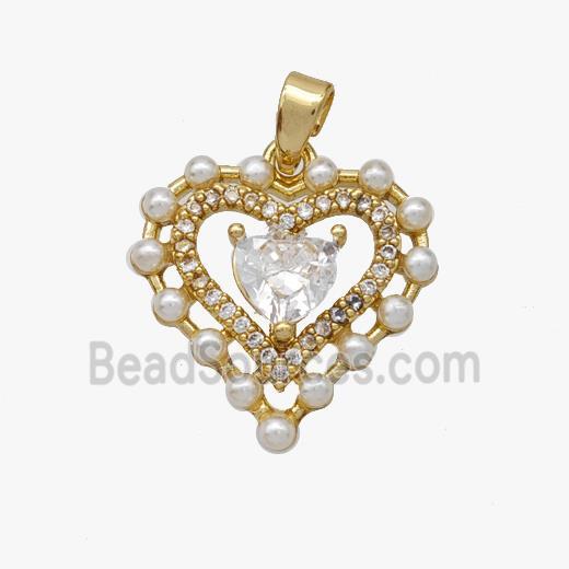 Copper Heart Pendant Pave Pearlized Resin Gold Plated