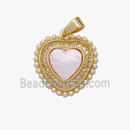 Copper Heart Pendant Pave Shell Zirconia Gold Plated