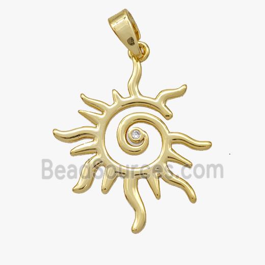 Copper Sun Pendant Pave Zirconia Gold Plated