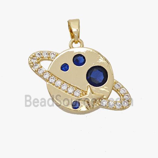 Copper Planet Pendant Pave Zirconia Gold Plated