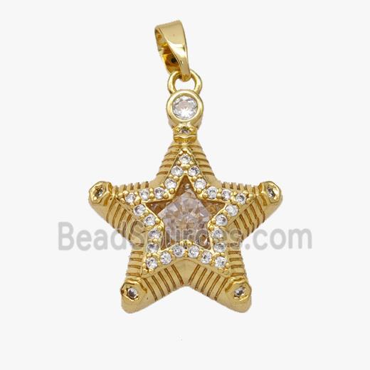 Copper Star Pendant Pave Crystal Glass Zirconia Gold Plated