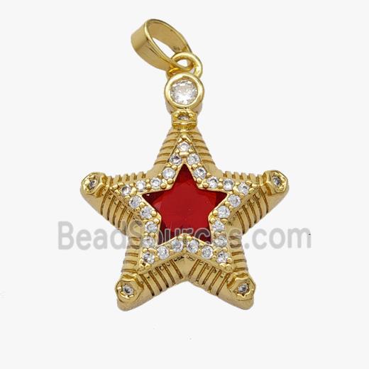 Copper Star Pendant Pave Crystal Glass Zirconia Gold Plated