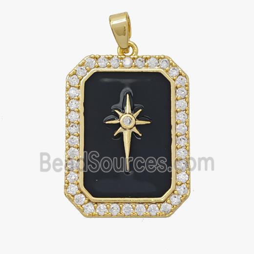 Copper Northstar Pendant Pave Zirconia Black Enamel Rectangle Gold Plated