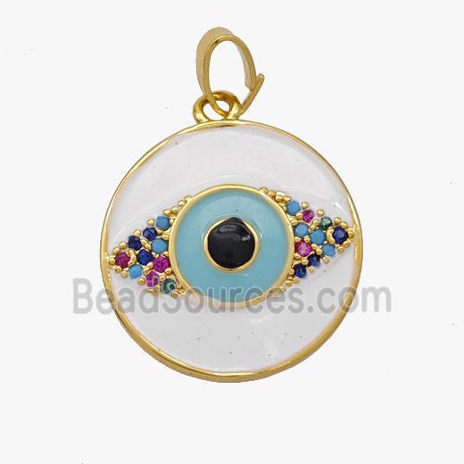 Copper Eye Pendant Teal Enamel Pave Zirconia Gold Plated