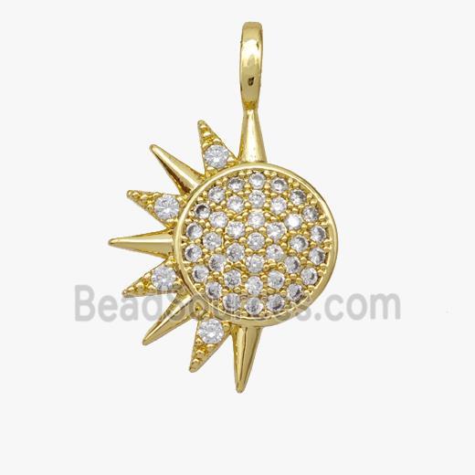 Copper Sun Pendant Pave zirconia Gold Plated