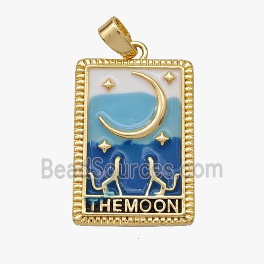 Copper Tarot Card Pendant Enamel Moon Gold Plated
