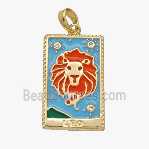 Copper Tarot Card With Leo Blue Red Enamel Gold Plated