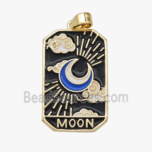 Copper Tarot Card Pendant Blue Enamel Moon Gold Plated