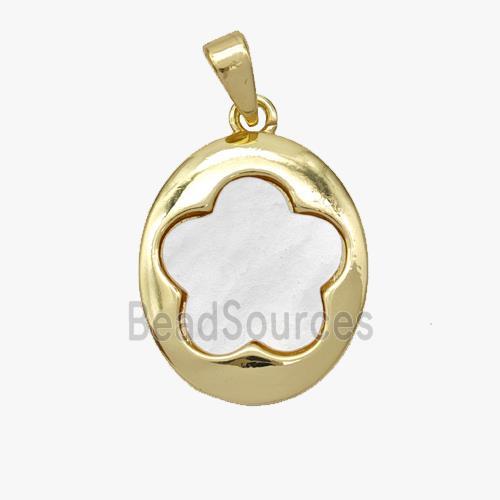 Copper Flower Pendant Pave Shell Gold Plated