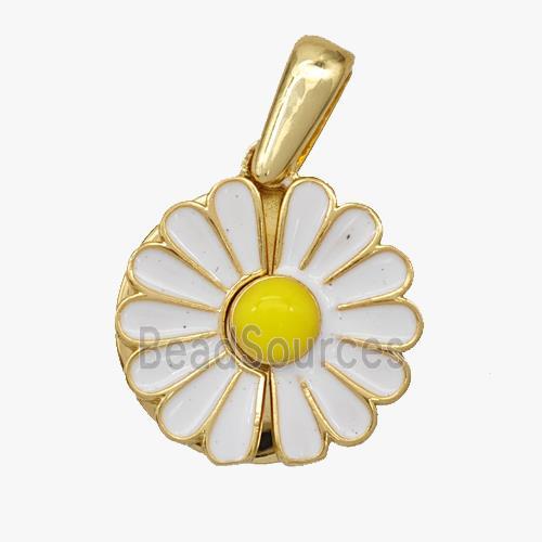 Copper Daisy Pendant White Enamel Flower Gold Plated