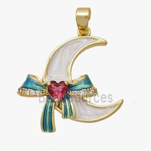 Copper Moon Pendant White Enamel Gold Plated