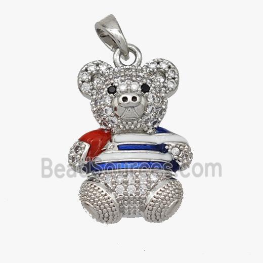 Copper Bear Pendant Pave Zirconia Enamel Platinum Plated