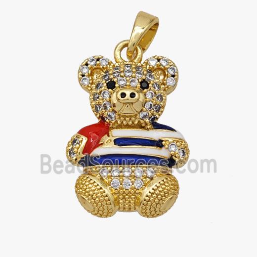 Copper Bear Pendant Pave Zirconia Enamel Gold Plated