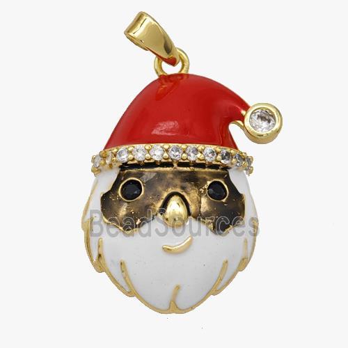 Santa Claus Copper Pendant Pave Zirconia Red White Enamel Gold Plated