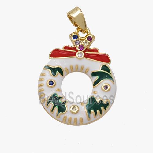 Christmas Wreath Copper Pendant White Enamel Gold Plated